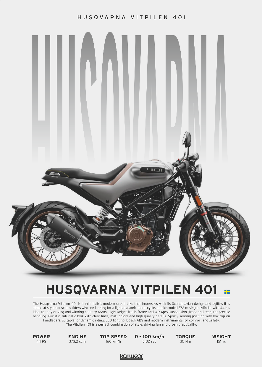 Husqvarna Vitpilen 401 - Artwork Poster Print