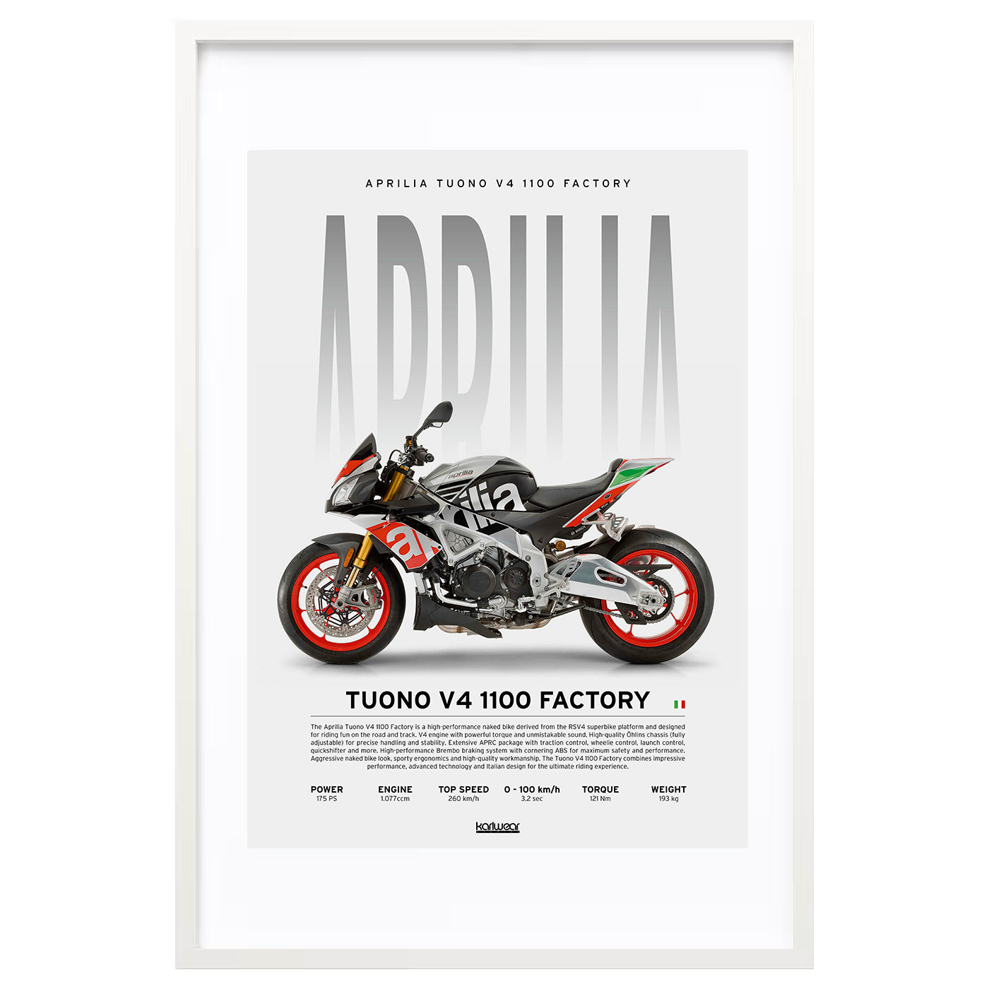Aprilia Tuono V4 1100 Factory - Artwork Poster Print