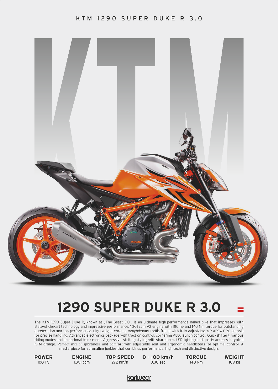 KTM 1290 Super Duke R 3.0 - Artwork Poster Print